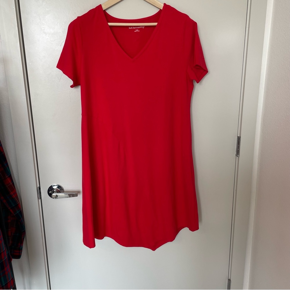 Soft Surrounding Size Large Happy Place Red Shirt Dress V Neck Casual Short